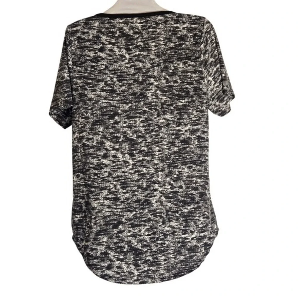 Womens Space Dye V-Neck T-Shirt Black White Marled Short Sleeve Knit Top‎